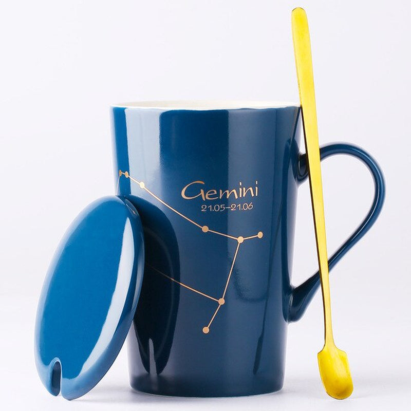  Creative Mugs with Spoon Lid Black and Gold Porcelain 