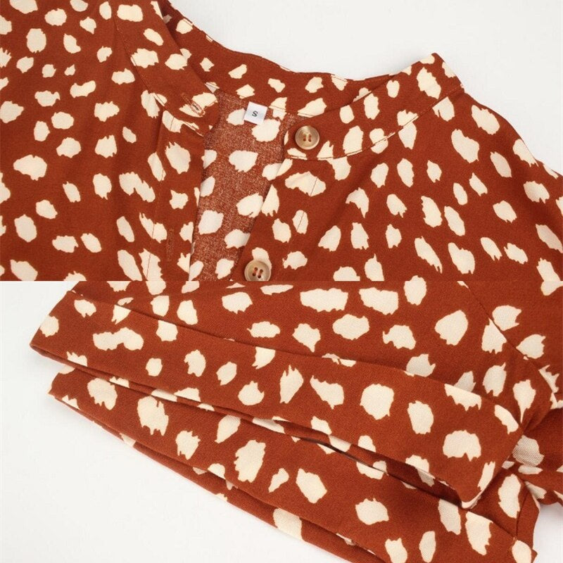 Ladies Bohemian Leopard Print Shirt Dress 