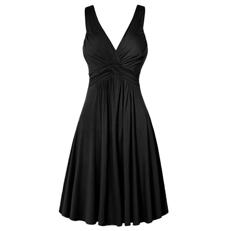 Plus Size Women's V-Neck Dress Female Sundress black front