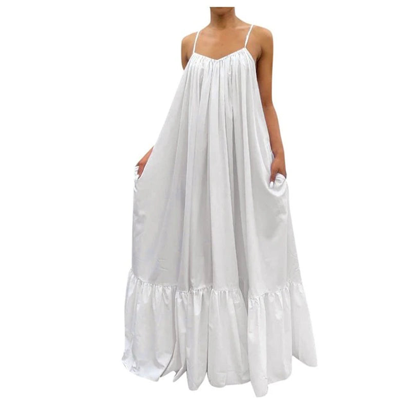 Dresses for Women 2022 plus Size Casual Solid Strap Dress Pocket Loose Backless Big Swing Dresses Vestidos Mujer Robe Femme