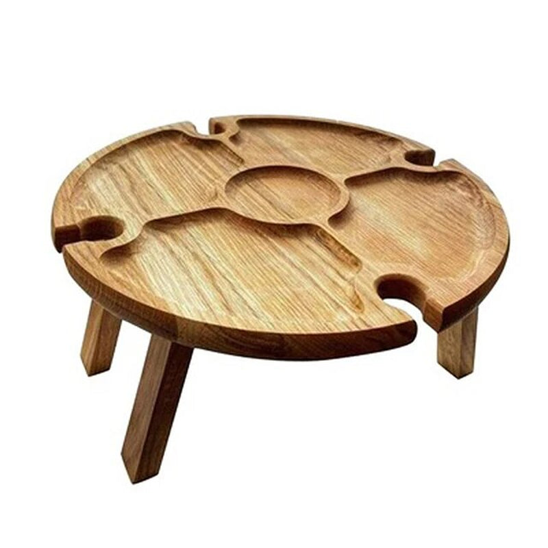 "Premium Quality Portable Wooden Wine Picnic Table with Folding Design for Outdoor Camping and Tourist Activities - Includes Cheese Board, Snack Table, and Wine Rack for Convenient Use"