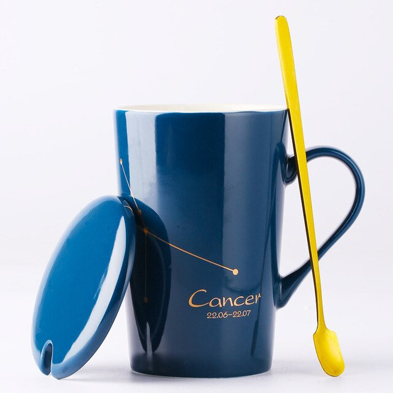  Creative Mugs with Spoon Lid Black and Gold Porcelain 