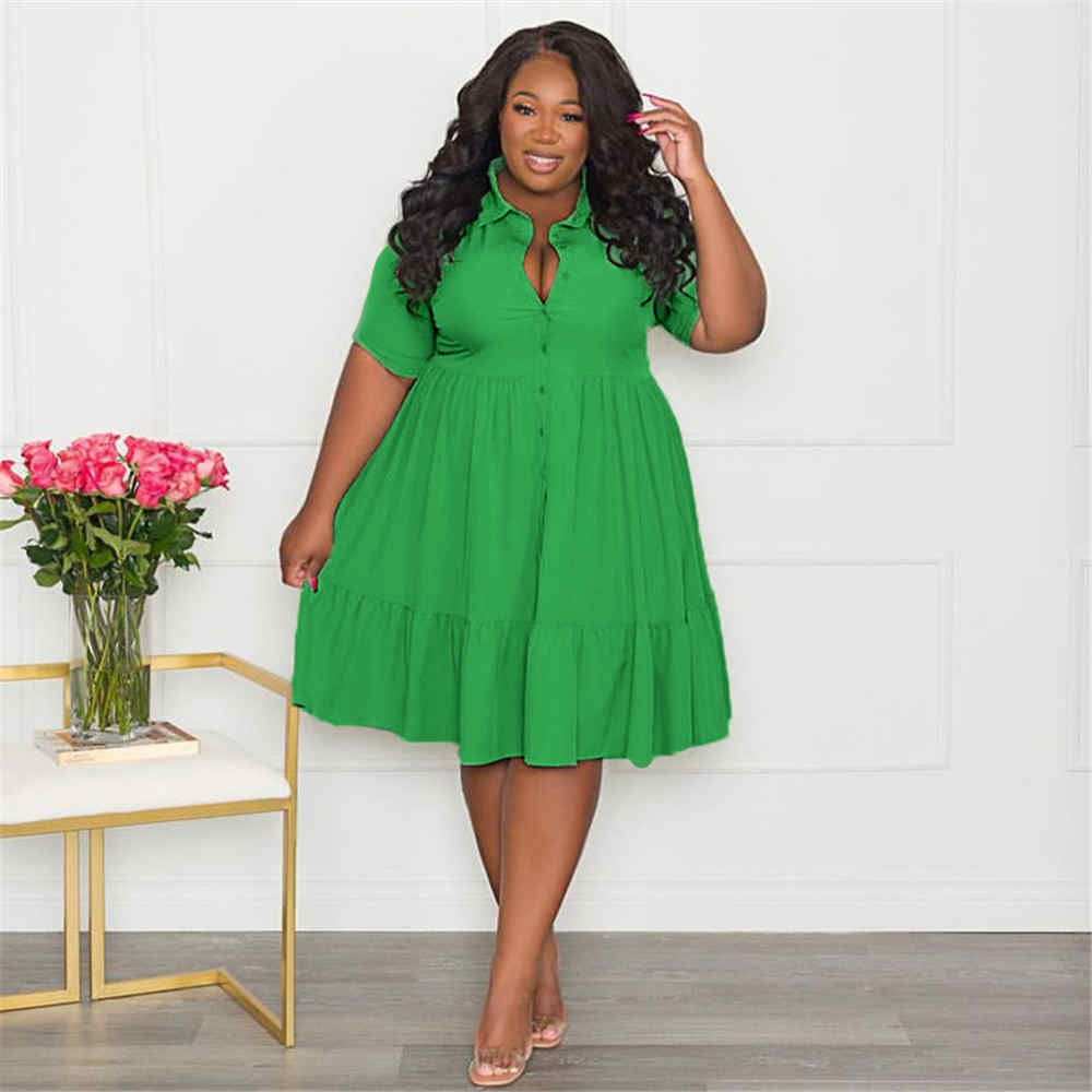 2023 plus Size Summer Dresses Women'S Clothing Solid Elegant Casual Cute Ball Gown Shirts Mini Dress Wholesale Dropshipping