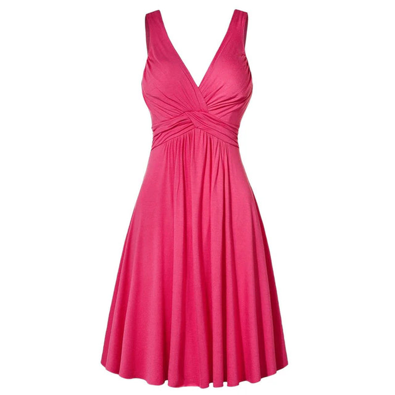 Plus Size Women's V-Neck Dress Female Sundress pink front