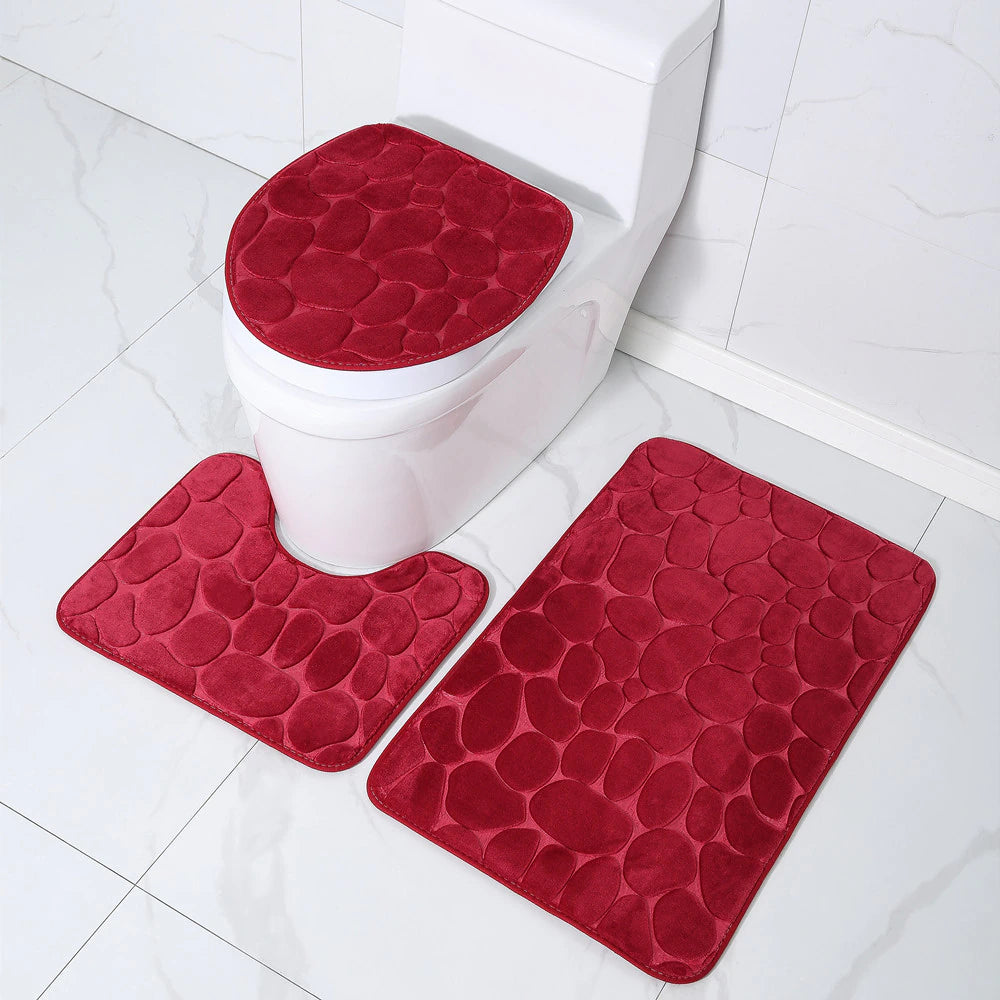 Toilet Seat Cover 3Pcs Set Bath Mat Shower Room Floor Rug Home Bathroom Anti-Slip Absorbent Doormat Pebbles Bathtub Decor Carpet