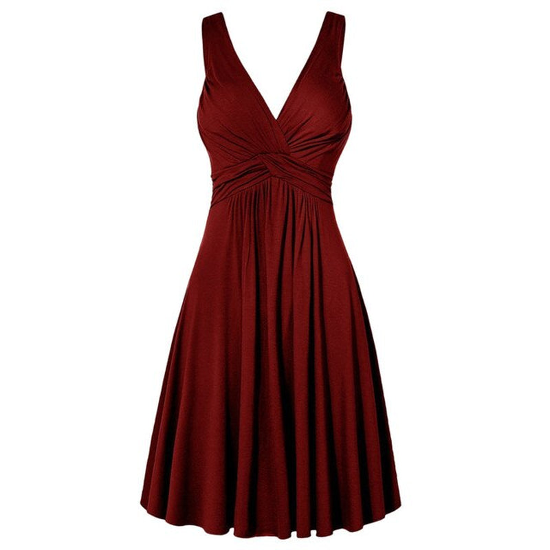 Plus Size Women's V-Neck Dress Female Sundress maroon front