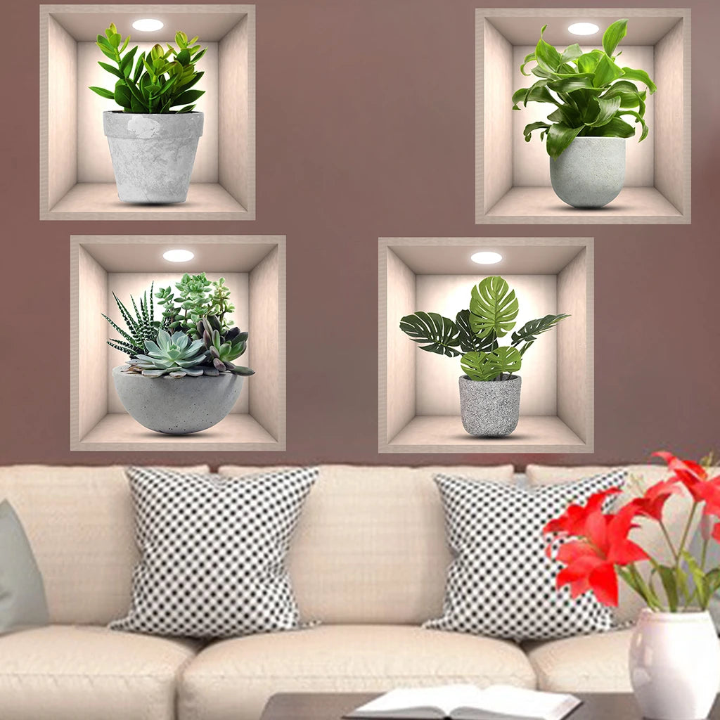 Potted Plant Illustration Decoration Sticker Wall Decals Self-Adhesive Pvc Living Room Wall Sticker Plant Flowers Wall Sticker
