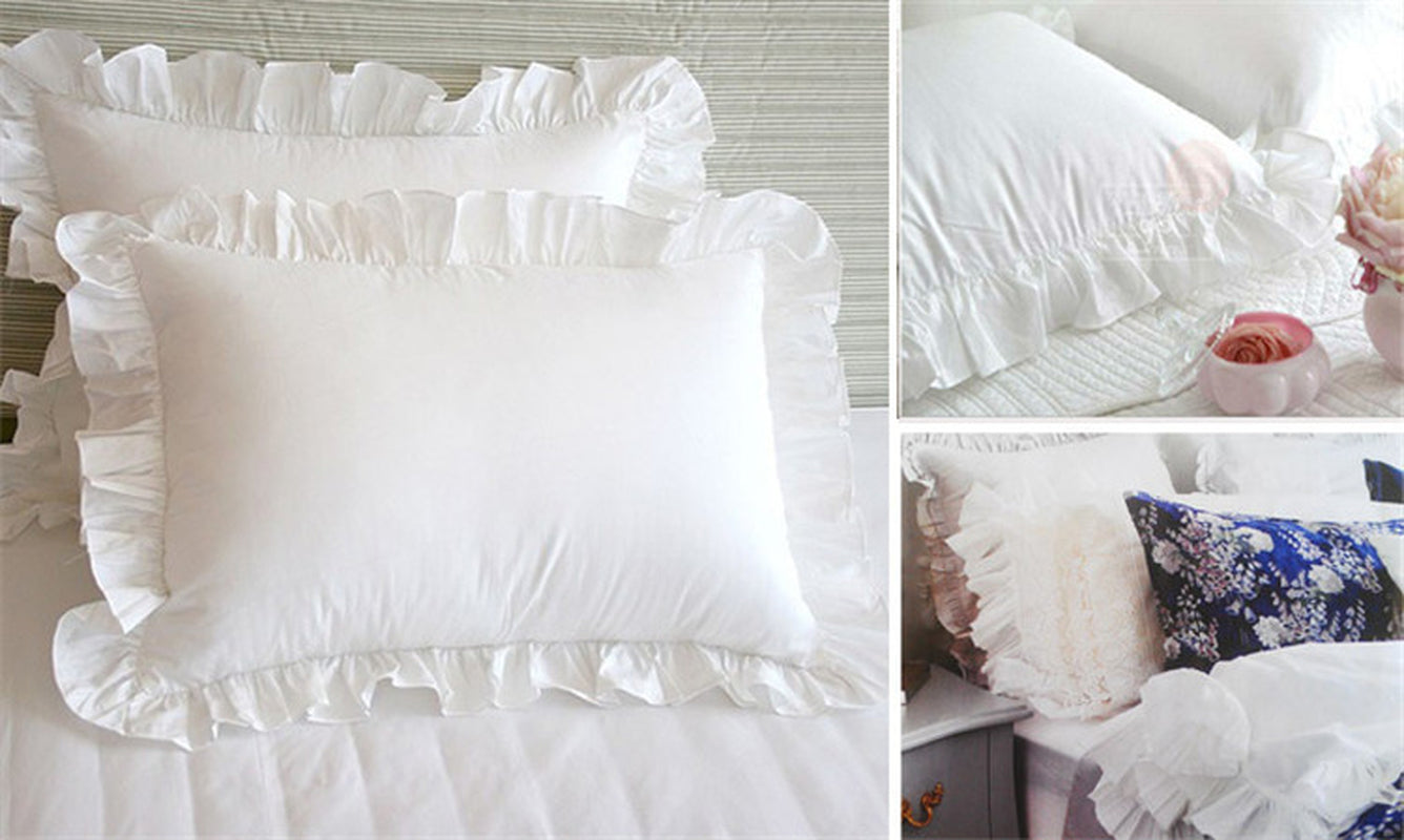Cilected 1Pcs White Pillowcase Sham Princess European Pillow Cover Protector Bedding Cotton Solid Ruffle Pillow 48*74Cm