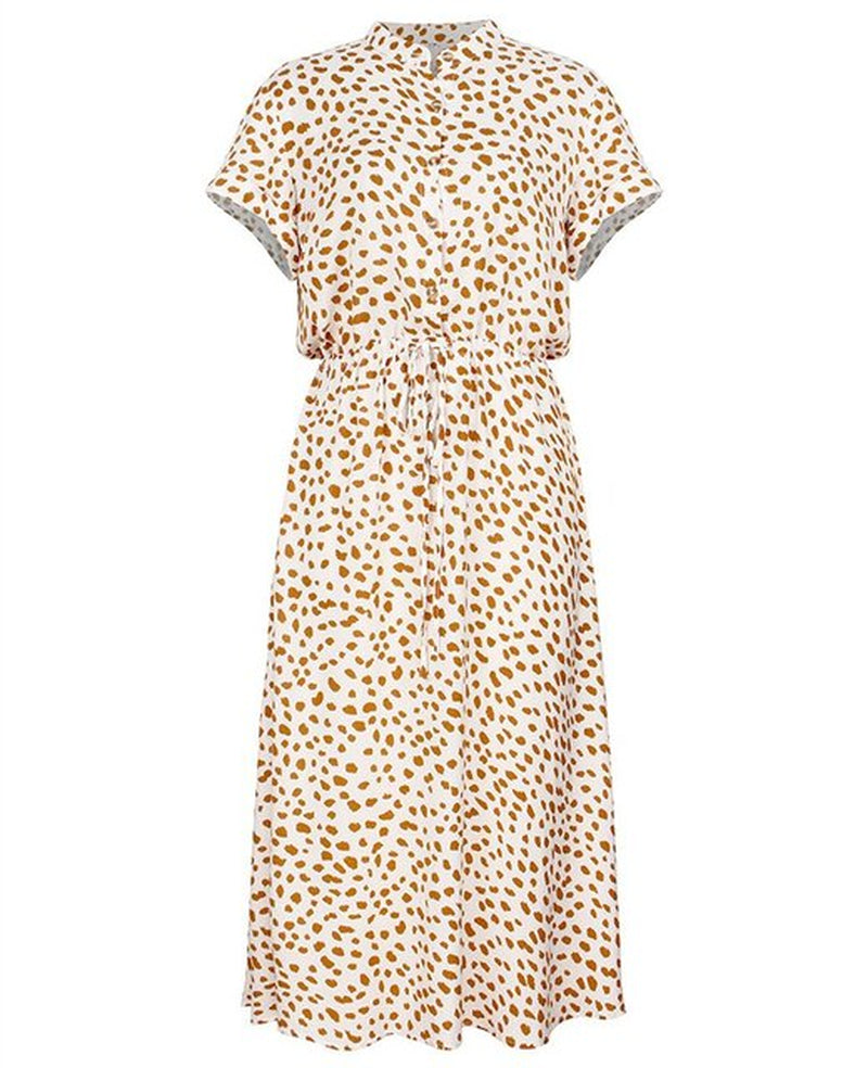 Ladies Bohemian Leopard Print Shirt Dress 