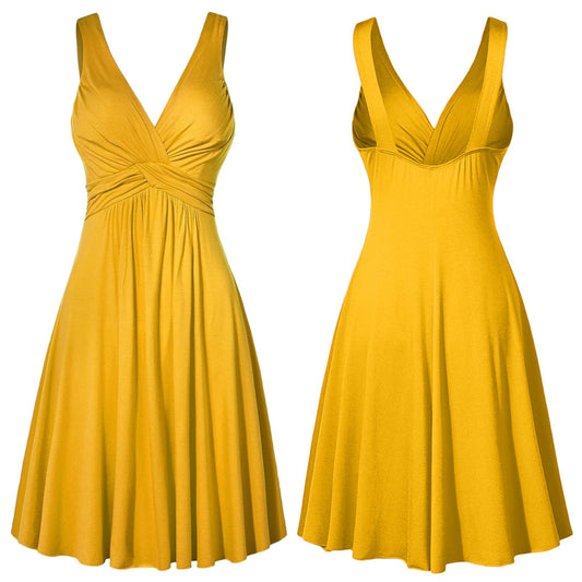 Plus Size Women'S V-Neck Dress Yellow