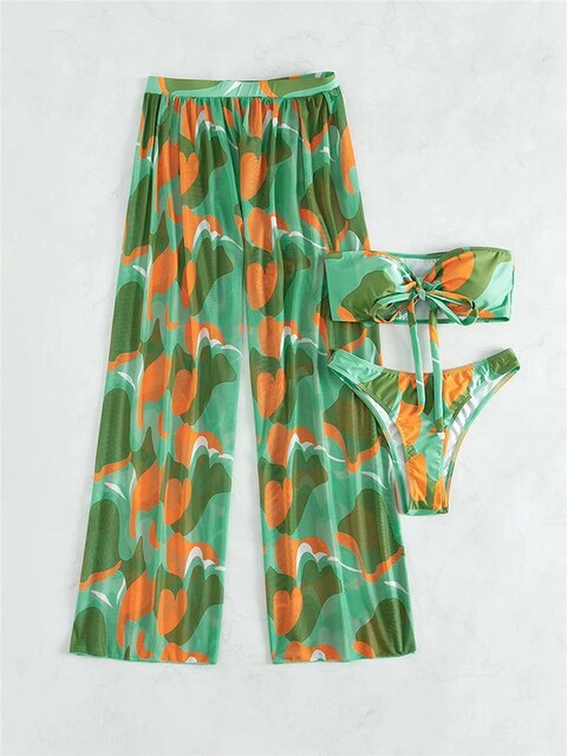 3 Pieces Floral Print Knot Front Bikinis 2023 Women Ruffle Swimwear Female High Waist Swimsuit with Beach Skirt Bathing Suit