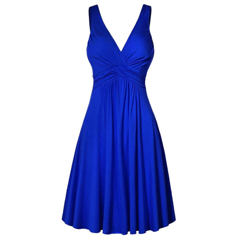 Plus Size Women's V-Neck Dress Female Sundress blue front