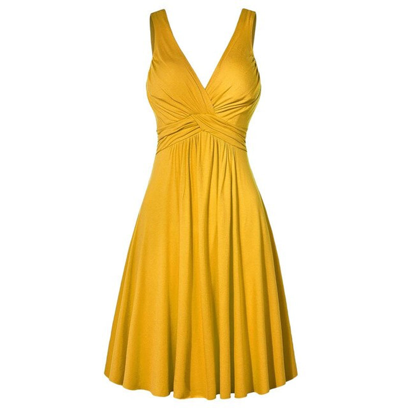 Plus Size Women'S V-Neck Dress Yellow front
