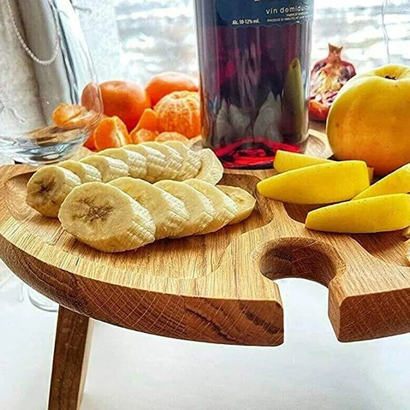 "Premium Quality Portable Wooden Wine Picnic Table with Folding Design for Outdoor Camping and Tourist Activities - Includes Cheese Board, Snack Table, and Wine Rack for Convenient Use"