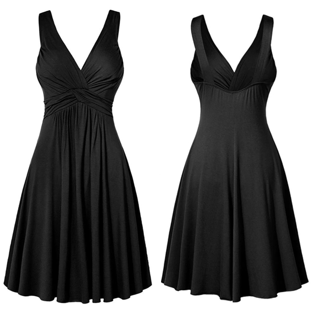 Plus Size Women'S V-Neck Dress Black