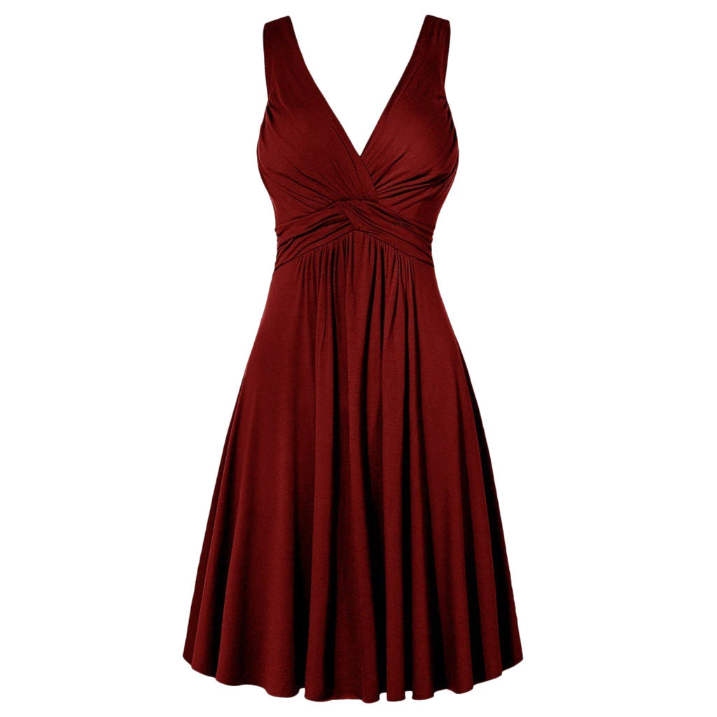 Plus Size Women'S V-Neck Dress Red